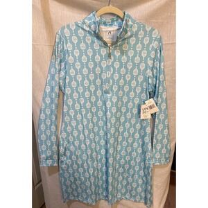 Cabana Life Sport Pickleball Print Quarter Zip Long Sleeve Dress UPF 50+ Sz L